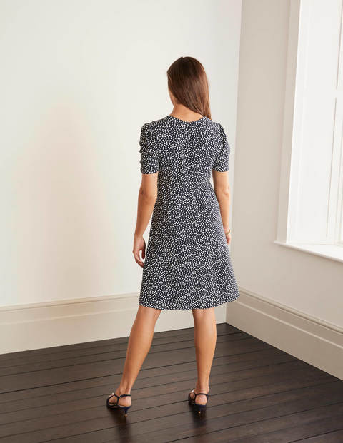 Jemima Ruched Dress - Navy, Speckle Spot Jemima Ruched Dress - Navy, Speckle Spot