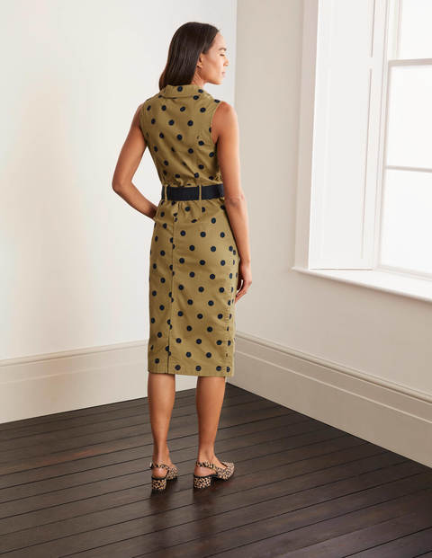 Edith Dress - Camel, Linear Spot Edith Dress - Camel, Linear Spot