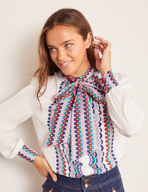 Grace Tie Neck Shirt - Ivory, Scallop Eccentric Grace Tie Neck Shirt - Ivory, Scallop Eccentric