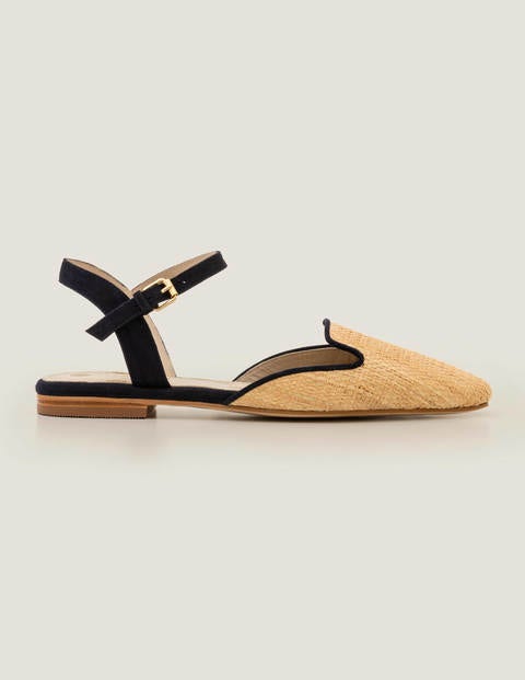 Miriam Flache Pumps aus Bast - Natürlicher Bast/Navy Miriam Flache Pumps aus Bast - Natürlicher Bast/Navy