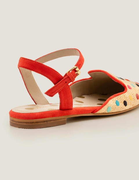 Miriam Flache Pumps aus Bast - Bunte Tupfen/Signalrot Miriam Flache Pumps aus Bast - Bunte Tupfen/Signalrot