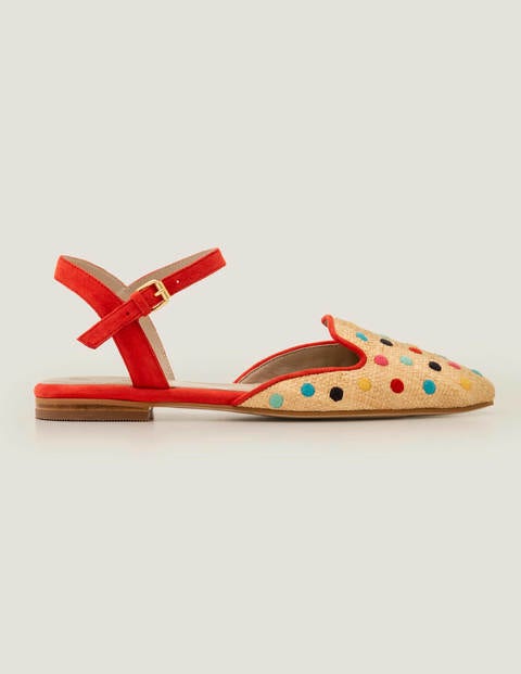 Miriam Flache Pumps aus Bast - Bunte Tupfen/Signalrot Miriam Flache Pumps aus Bast - Bunte Tupfen/Signalrot