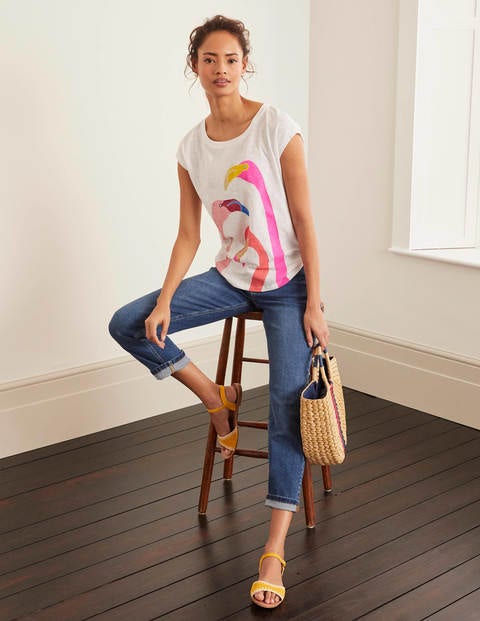 Robyn Jersey Tee - White, Flamingo Robyn Jersey Tee - White, Flamingo