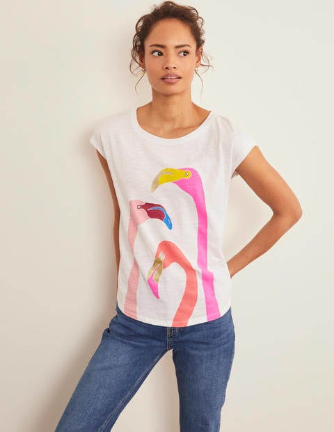 Robyn Jersey Tee - White, Flamingo Robyn Jersey Tee - White, Flamingo