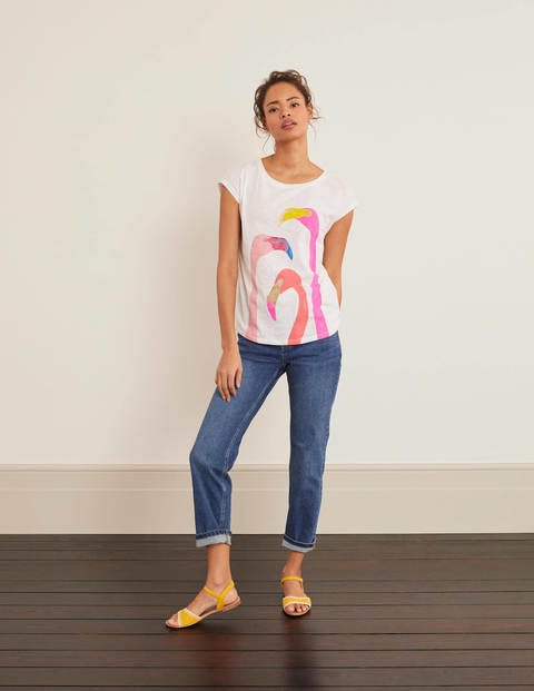 Robyn Jersey Tee - White, Flamingo Robyn Jersey Tee - White, Flamingo