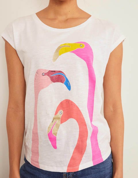 Robyn Jersey Tee - White, Flamingo Robyn Jersey Tee - White, Flamingo