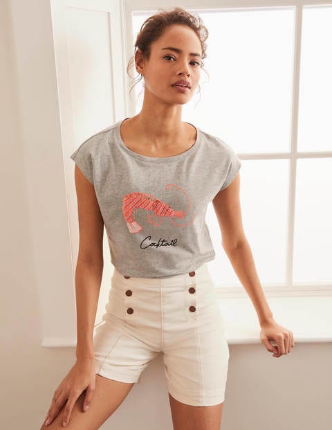 Robyn Jersey Tee - Grey Marl, Prawn Cocktail Robyn Jersey Tee - Grey Marl, Prawn Cocktail