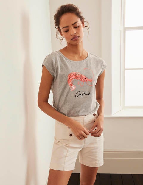 Robyn Jersey Tee - Grey Marl, Prawn Cocktail Robyn Jersey Tee - Grey Marl, Prawn Cocktail