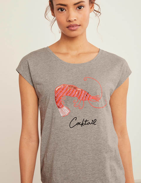 Robyn Jersey Tee - Grey Marl, Prawn Cocktail Robyn Jersey Tee - Grey Marl, Prawn Cocktail