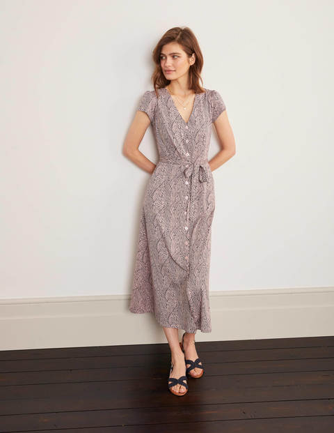 Frances Jersey Midi Dress - Milkshake, Tropical Leaf Frances Jersey Midi Dress - Milkshake, Tropical Leaf