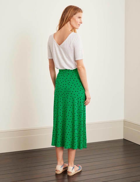 Jersey Midi Skirt - Rich Emerald, Polka Spot Jersey Midi Skirt - Rich Emerald, Polka Spot