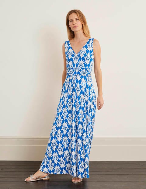 Sienna Jersey Maxi Dress - Bold Blue, Tropical Stamp Sienna Jersey Maxi Dress - Bold Blue, Tropical Stamp