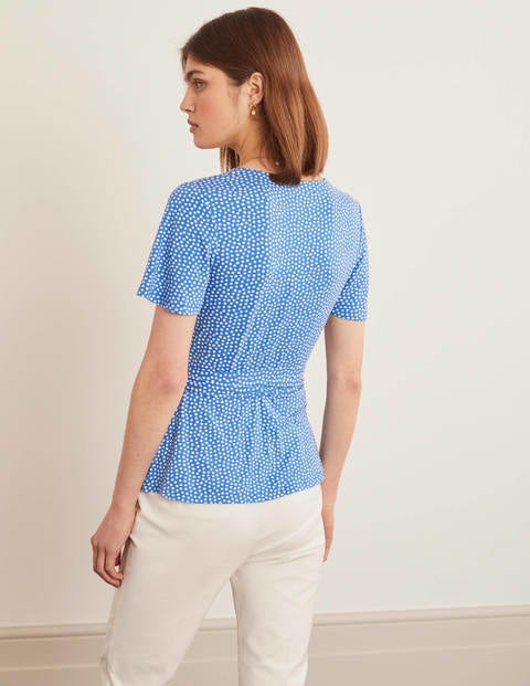 Top cache-cœur Cassia en jersey - Pois bleu audacieux/ivoire Top cache-cœur Cassia en jersey - Pois bleu audacieux/ivoire