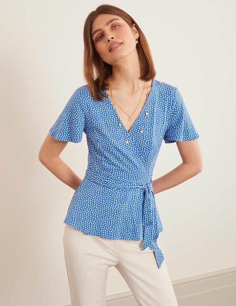 Cassia Jersey Wrap Top - Bold Blue 