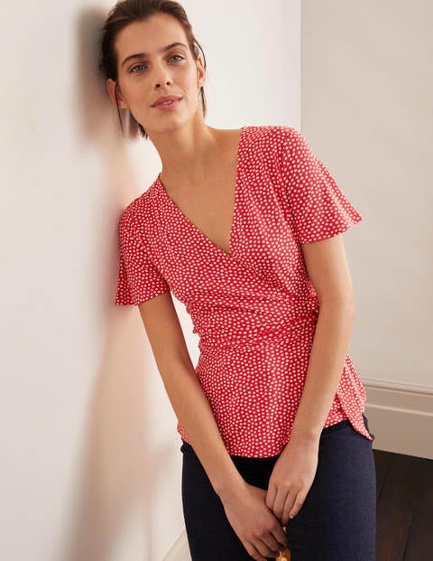 Cassia Jersey Wrap Top - Pop Pansy/Ivory Spot Cassia Jersey Wrap Top - Pop Pansy/Ivory Spot