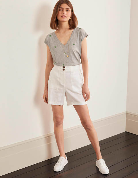 Robyn Embroidered V-Neck Tee - Grey Marl, Embroidered Kiwi's Robyn Embroidered V-Neck Tee - Grey Marl, Embroidered Kiwi's
