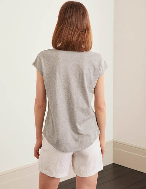 Robyn Embroidered V-Neck Tee - Grey Marl, Embroidered Kiwi's Robyn Embroidered V-Neck Tee - Grey Marl, Embroidered Kiwi's