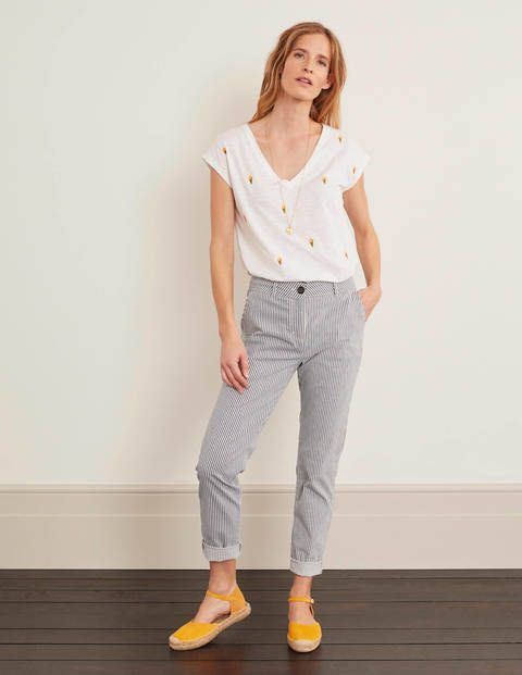 Robyn Embroidered V-Neck Tee - White, Embroidered Ice Creams Robyn Embroidered V-Neck Tee - White, Embroidered Ice Creams