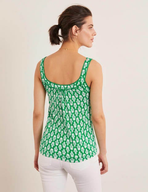 Yolande Pompom Jersey Tank - Rich Emerald, Tropical Stamp Yolande Pompom Jersey Tank - Rich Emerald, Tropical Stamp