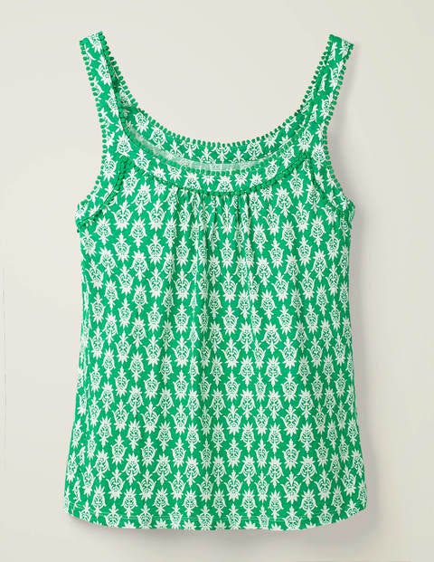 Yolande Pompom Jersey Tank - Rich Emerald, Tropical Stamp Yolande Pompom Jersey Tank - Rich Emerald, Tropical Stamp