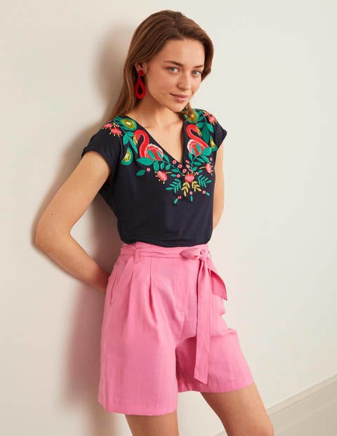 Marcia Embroidered Jersey Top - Navy Marcia Embroidered Jersey Top - Navy