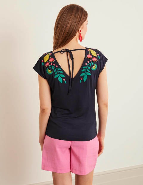 Marcia Embroidered Jersey Top - Navy Marcia Embroidered Jersey Top - Navy