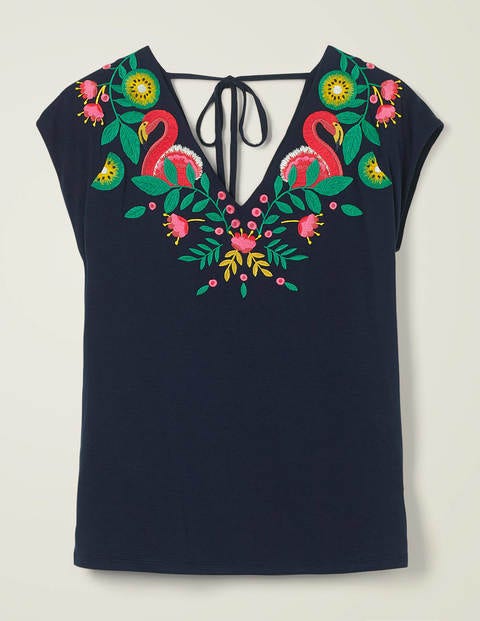 Marcia Embroidered Jersey Top - Navy Marcia Embroidered Jersey Top - Navy