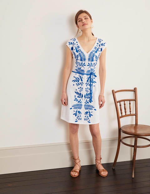 Tanya Embroidered Jersey Dress - White Tanya Embroidered Jersey Dress - White