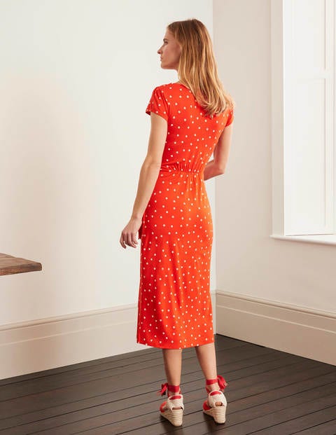 orange wrap midi dress