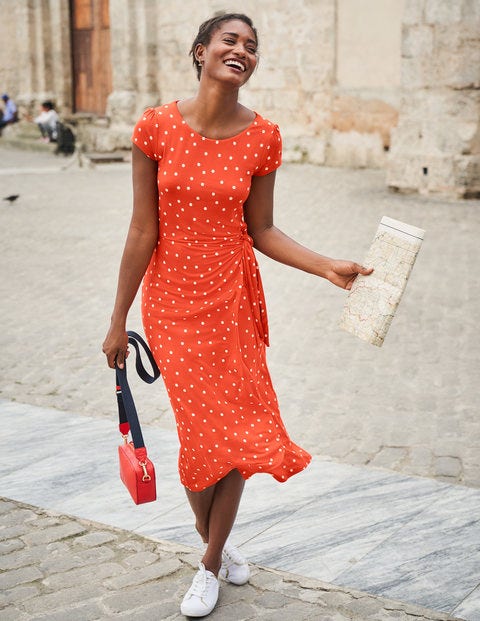 Tamara Jersey Wrap Midi Dress - Orange 