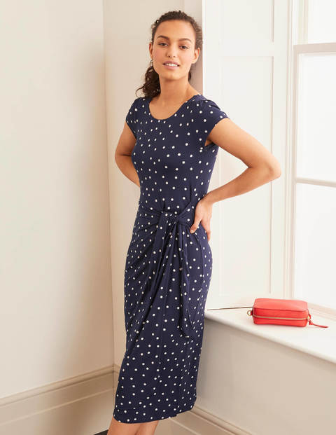 Tamara Jersey-Wickelmidikleid - Navy und Naturweiß, Polkatupfen Tamara Jersey-Wickelmidikleid - Navy und Naturweiß, Polkatupfen