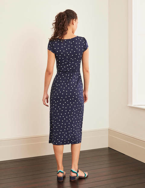 Tamara Jersey-Wickelmidikleid - Navy und Naturweiß, Polkatupfen Tamara Jersey-Wickelmidikleid - Navy und Naturweiß, Polkatupfen
