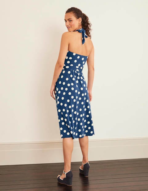 Tess Neckholder-Jerseykleid - Blaue Dekadenz, Pünktchen Tess Neckholder-Jerseykleid - Blaue Dekadenz, Pünktchen