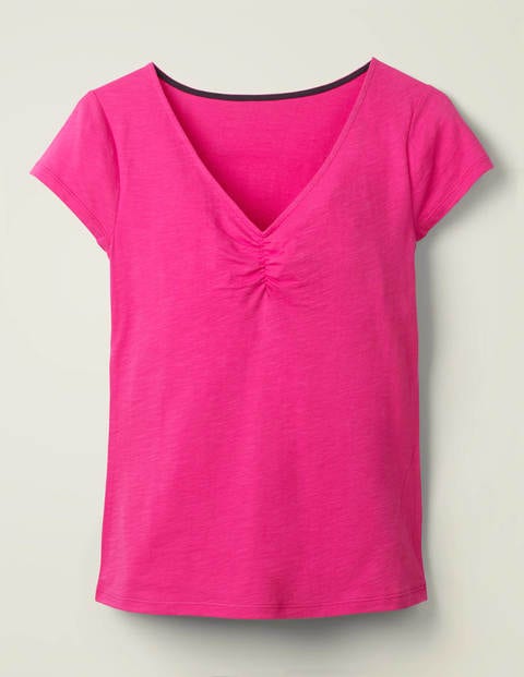 Julia Ruched V-neck T-shirt - Pop Pansy Julia Ruched V-neck T-shirt - Pop Pansy