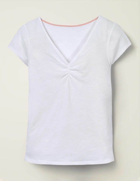 Julia Ruched V-neck T-shirt - White Julia Ruched V-neck T-shirt - White