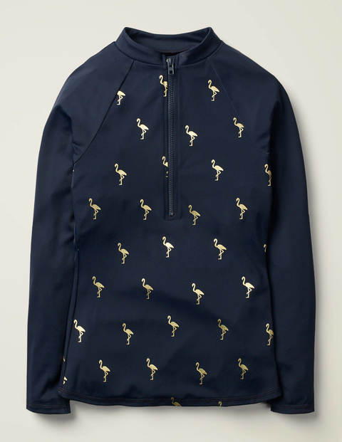 Zip Up Rash Vest - French Navy, Flamingo Foil Zip Up Rash Vest - French Navy, Flamingo Foil