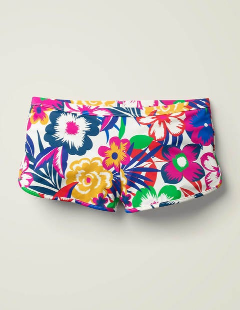 Piping Swim Shorts - Ivory, Tropical Bloom Piping Swim Shorts - Ivory, Tropical Bloom