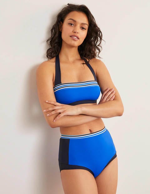 Bas de bikini taille haute Santorini - Colourblock bleu audacieux
