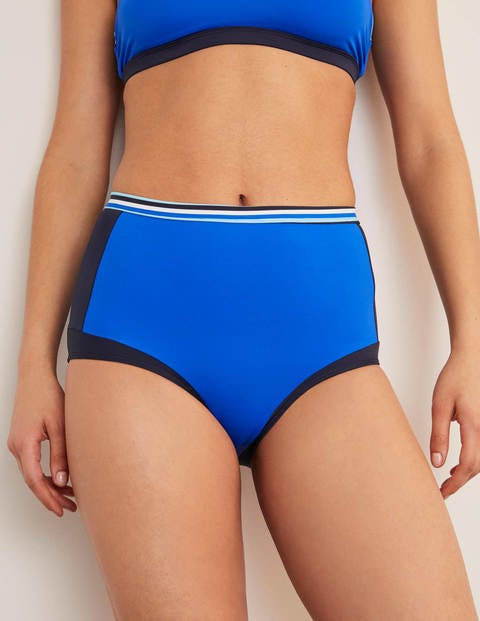 Santorini Hochgeschnittene Bikinihose - Kräftiges Blau, Blockfarben