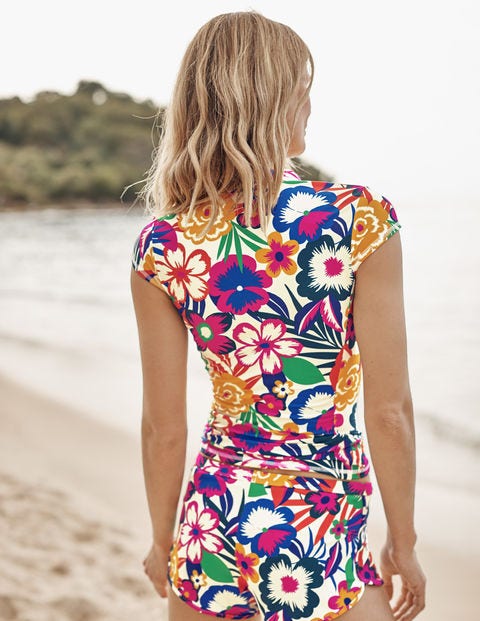 Tilos Short Sleeve Rash Vest - Ivory, Tropical Bloom Tilos Short Sleeve Rash Vest - Ivory, Tropical Bloom