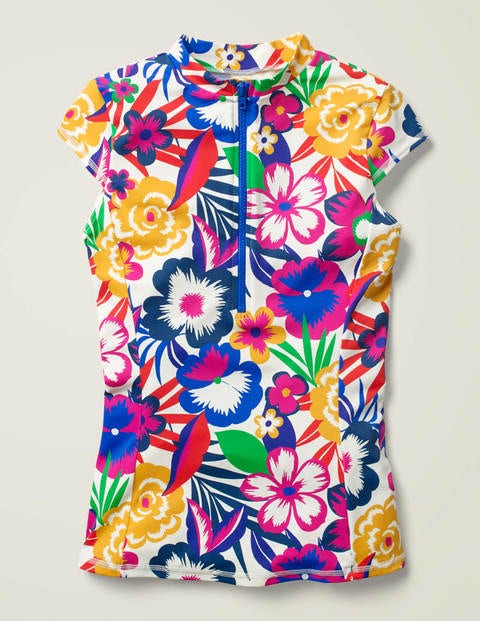 Tilos Short Sleeve Rash Vest - Ivory, Tropical Bloom Tilos Short Sleeve Rash Vest - Ivory, Tropical Bloom