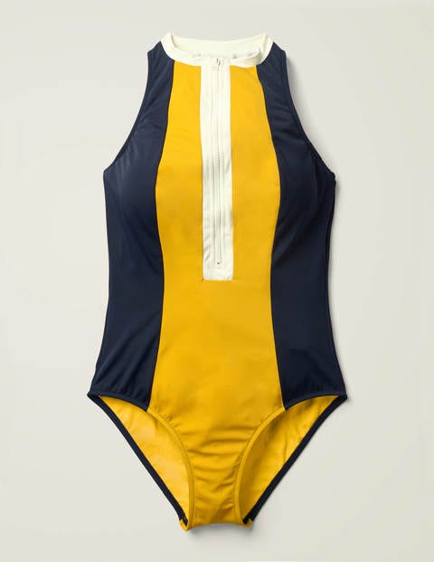Kos Zip Up Swimsuit - Yellow Colourblock Kos Zip Up Swimsuit - Yellow Colourblock