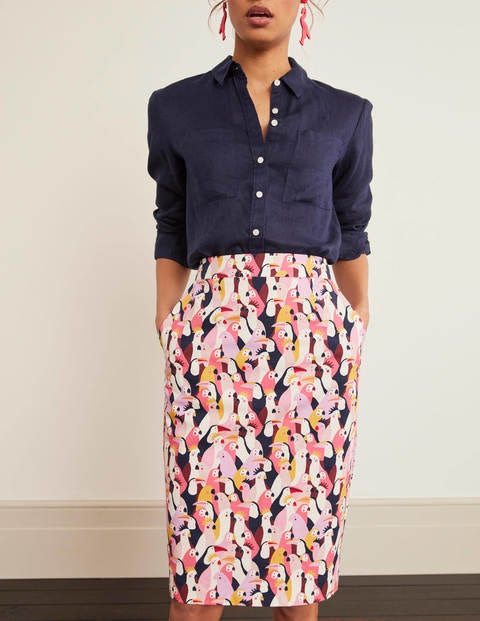 Gabriella Pencil Skirt - Bright Camellia, Exotic Birds Gabriella Pencil Skirt - Bright Camellia, Exotic Birds