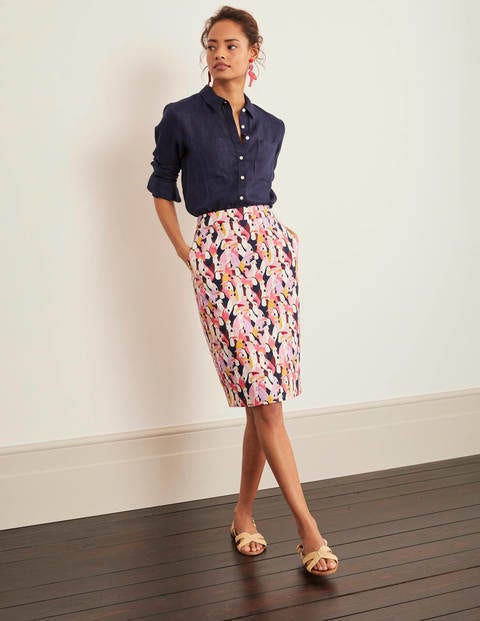 Gabriella Pencil Skirt - Bright Camellia, Exotic Birds Gabriella Pencil Skirt - Bright Camellia, Exotic Birds