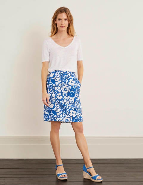 Lathbury Minirock aus Leinen - Blau, Blumenmuster Lathbury Minirock aus Leinen - Blau, Blumenmuster