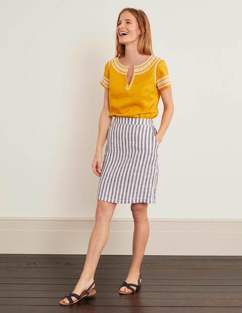 Lathbury Linen Mini Skirt - Ivory and Blue Stripe Lathbury Linen Mini Skirt - Ivory and Blue Stripe