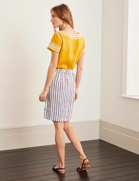 Lathbury Linen Mini Skirt - Ivory and Blue Stripe Lathbury Linen Mini Skirt - Ivory and Blue Stripe