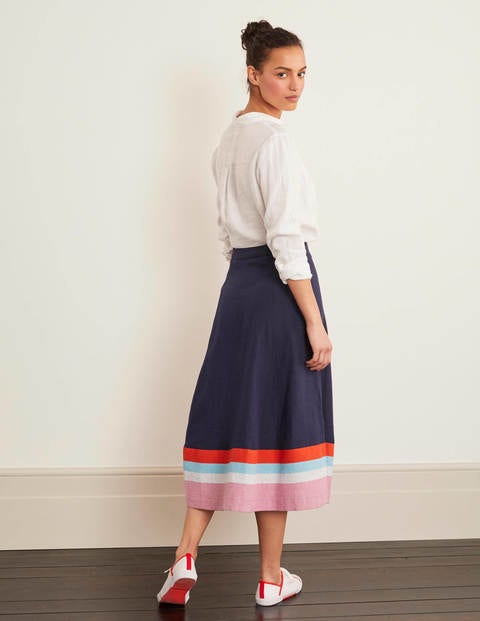 Willa Button Midi Skirt - French Navy/Formica Stripe Willa Button Midi Skirt - French Navy/Formica Stripe
