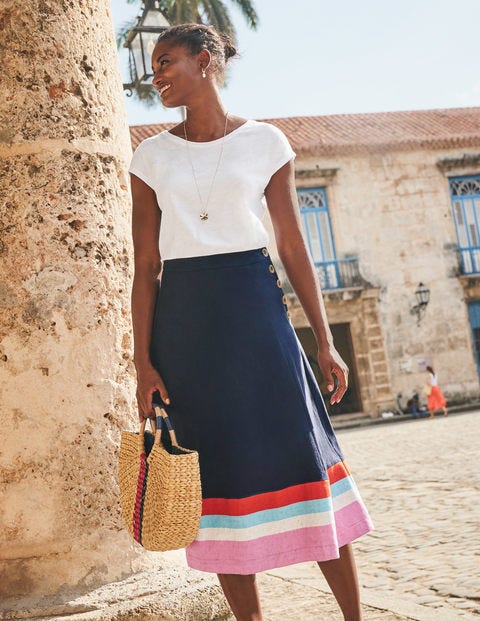 Willa Button Midi Skirt - French Navy/Formica Stripe Willa Button Midi Skirt - French Navy/Formica Stripe