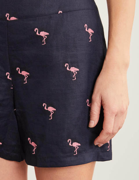 Flamingo Embroidered Shorts - Navy/Pink Emb Flamingo Flamingo Embroidered Shorts - Navy/Pink Emb Flamingo